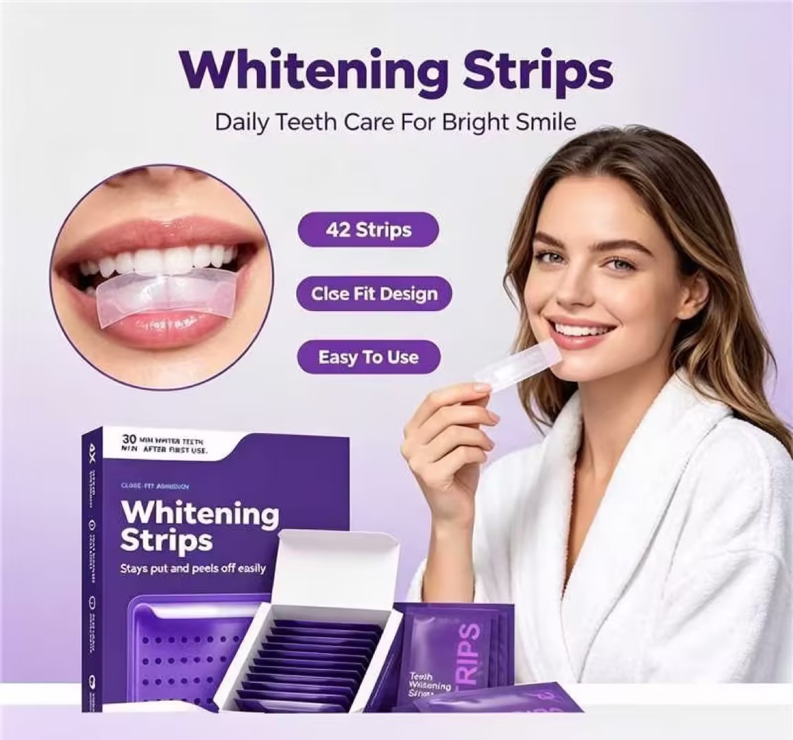 Teeth Whitening Home Kit - Teeth Whitening Strips 42Pcs Close Fit