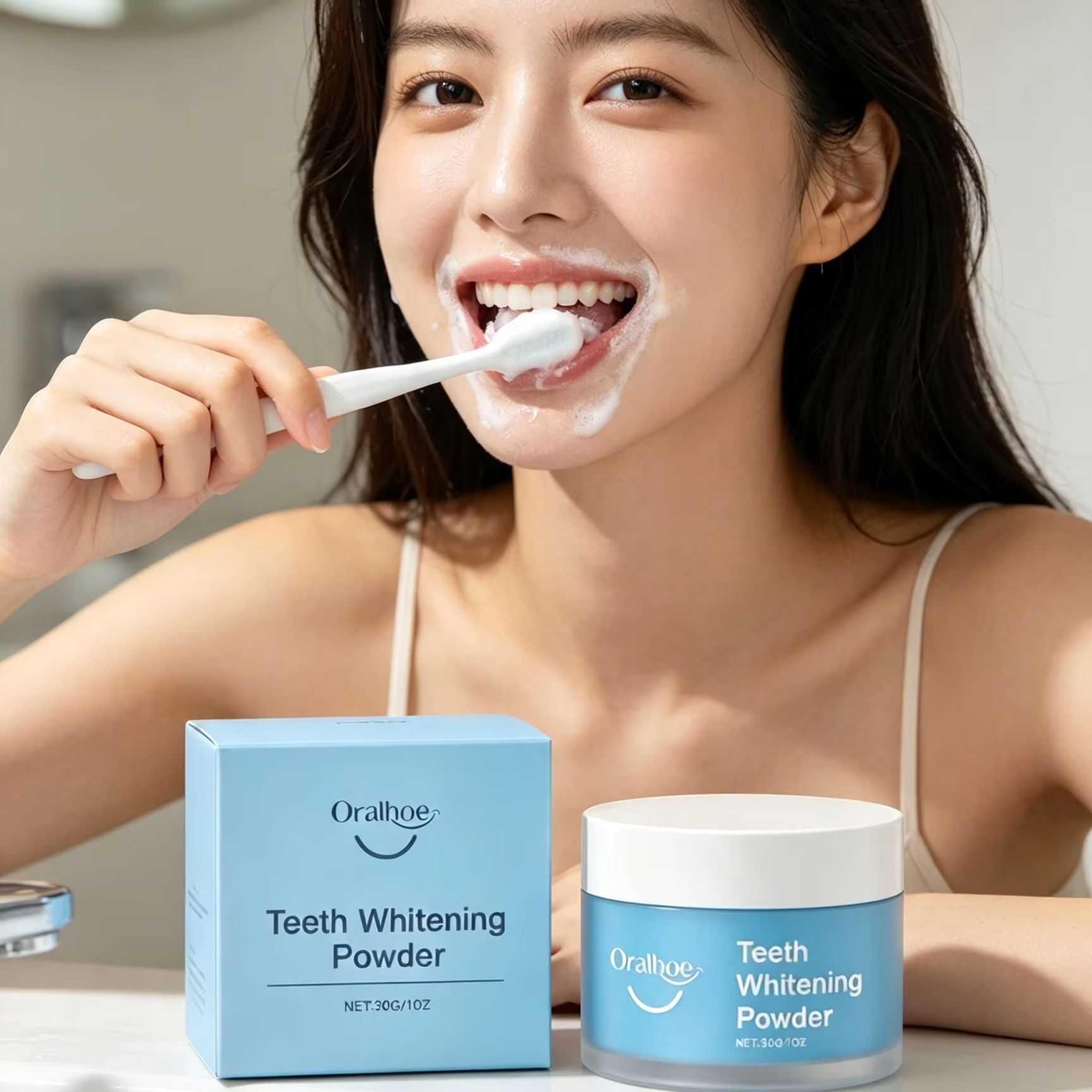 Teeth Whitening Procedure - Oralhoe Tooth Powder for Brushing Teeth